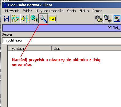 Jak połączyć się z FRN Polska? Naciśnij przycisk "lupy" w kliencie FRN a otworzy się okienko z listą serwerów.